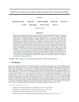 Improving Across-Dataset Brain Tissue Segmentation Using Transformer