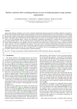 Skyline variations allow estimating distance to trees on landscape
  photos using semantic segmentation