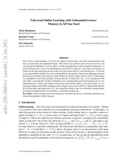 Universal Online Learning with Unbounded Losses: Memory Is All You Need