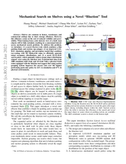 Mechanical Search on Shelves using a Novel "Bluction" Tool