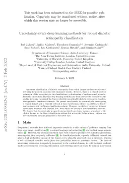 Uncertainty-aware deep learning methods for robust diabetic retinopathy
  classification