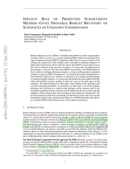 Implicit Bias of Projected Subgradient Method Gives Provable Robust
  Recovery of Subspaces of Unknown Codimension