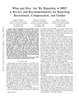 What and How Are We Reporting in HRI? A Review and Recommendations for
  Reporting Recruitment, Compensation, and Gender
