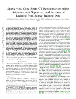 Sparse-view Cone Beam CT Reconstruction using Data-consistent Supervised
  and Adversarial Learning from Scarce Training Data