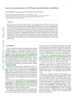 Survey and Systematization of 3D Object Detection Models and Methods