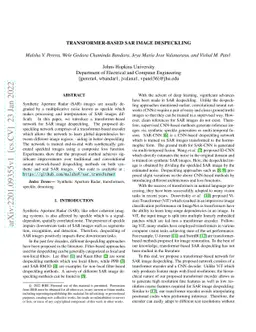 Transformer-based SAR Image Despeckling