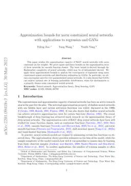 Approximation bounds for norm constrained neural networks with
  applications to regression and GANs