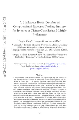 A Blockchain-Based Distributed Computational Resource Trading Strategy
  for Internet of Things Considering Multiple Preferences