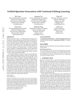 Unified Question Generation with Continual Lifelong Learning