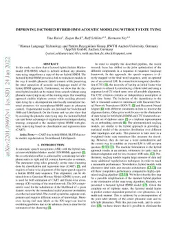 Improving Factored Hybrid HMM Acoustic Modeling without State Tying