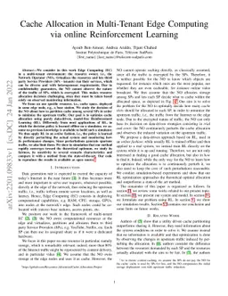 Cache Allocation in Multi-Tenant Edge Computing via online Reinforcement
  Learning