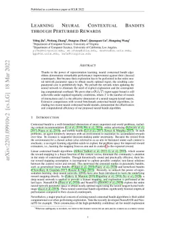 Learning Neural Contextual Bandits Through Perturbed Rewards