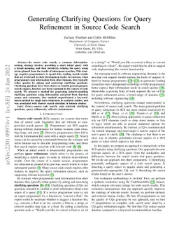 Generating Clarifying Questions for Query Refinement in Source Code
  Search