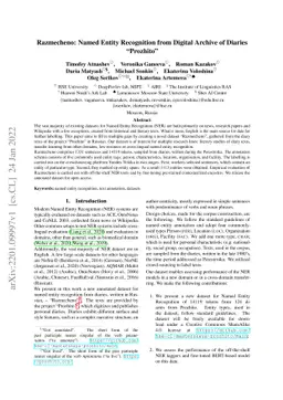 Razmecheno: Named Entity Recognition from Digital Archive of Diaries
  "Prozhito"