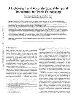 A Lightweight and Accurate Spatial-Temporal Transformer for Traffic
  Forecasting