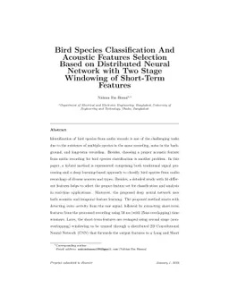 Bird Species Classification And Acoustic Features Selection Based on
  Distributed Neural Network with Two Stage Windowing of Short-Term Features