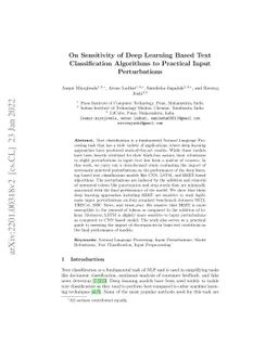 On Sensitivity of Deep Learning Based Text Classification Algorithms to
  Practical Input Perturbations