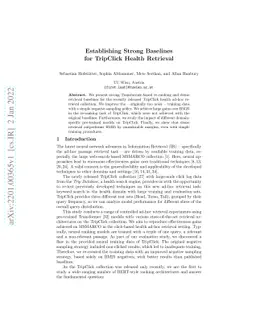 Establishing Strong Baselines for TripClick Health Retrieval