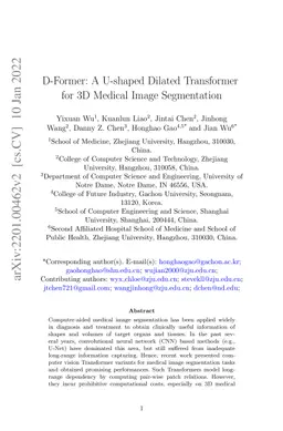 D-Former: A U-shaped Dilated Transformer for 3D Medical Image
  Segmentation