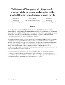 Validation and Transparency in AI systems for pharmacovigilance: a case
  study applied to the medical literature monitoring of adverse events
