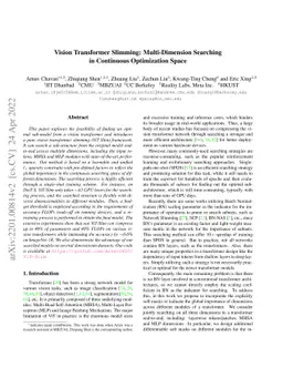 Vision Transformer Slimming: Multi-Dimension Searching in Continuous
  Optimization Space