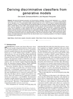 Deriving discriminative classifiers from generative models