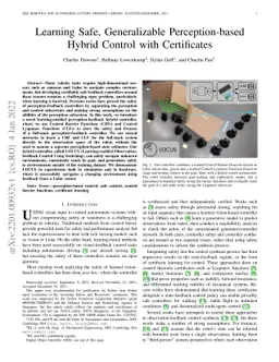 Learning Safe, Generalizable Perception-based Hybrid Control with
  Certificates