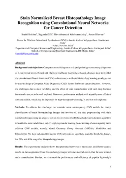 Stain Normalized Breast Histopathology Image Recognition using
  Convolutional Neural Networks for Cancer Detection