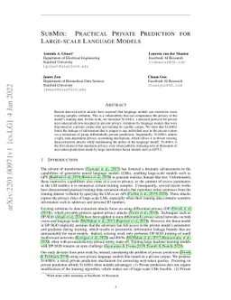 Submix: Practical Private Prediction for Large-Scale Language Models