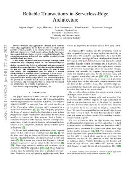 Reliable Transactions in Serverless-Edge Architecture