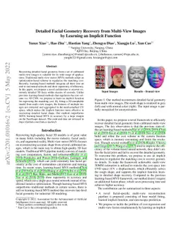 Detailed Facial Geometry Recovery from Multi-View Images by Learning an
  Implicit Function