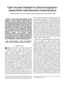 Open Access Dataset for Electromyography based Multi-code Biometric
  Authentication