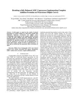 Breaking a fully Balanced ASIC Coprocessor Implementing Complete
  Addition Formulas on Weierstrass Elliptic Curves
