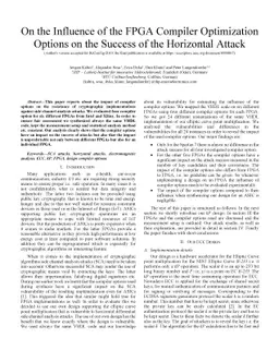 On the Influence of the FPGA Compiler Optimization Options on the
  Success of the Horizontal Attack