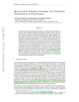 Multi-Stage Episodic Control for Strategic Exploration in Text Games