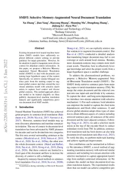 SMDT: Selective Memory-Augmented Neural Document Translation