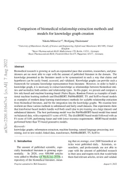 Comparison of biomedical relationship extraction methods and models for
  knowledge graph creation