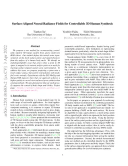 Surface-Aligned Neural Radiance Fields for Controllable 3D Human
  Synthesis