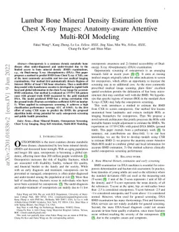 Lumbar Bone Mineral Density Estimation from Chest X-ray Images:
  Anatomy-aware Attentive Multi-ROI Modeling