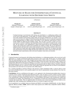 Mixture of basis for interpretable continual learning with distribution
  shifts