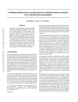Combining Reinforcement Learning and Inverse Reinforcement Learning for
  Asset Allocation Recommendations