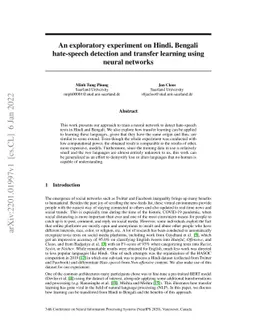 An exploratory experiment on Hindi, Bengali hate-speech detection and
  transfer learning using neural networks