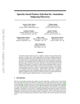 Sparsity-based Feature Selection for Anomalous Subgroup Discovery