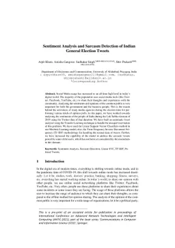 Sentiment Analysis and Sarcasm Detection of Indian General Election
  Tweets