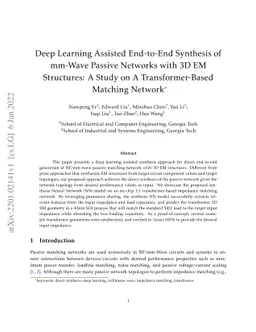 Deep Learning Assisted End-to-End Synthesis of mm-Wave Passive Networks
  with 3D EM Structures: A Study on A Transformer-Based Matching Network