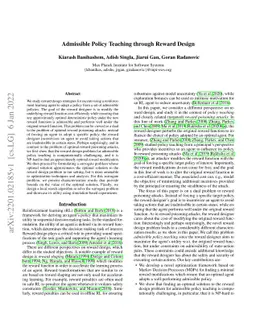 Admissible Policy Teaching through Reward Design