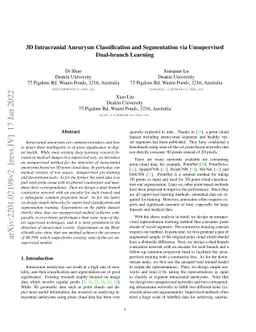 3D Intracranial Aneurysm Classification and Segmentation via
  Unsupervised Dual-branch Learning