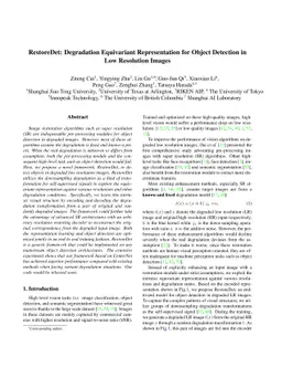 RestoreDet: Degradation Equivariant Representation for Object Detection
  in Low Resolution Images