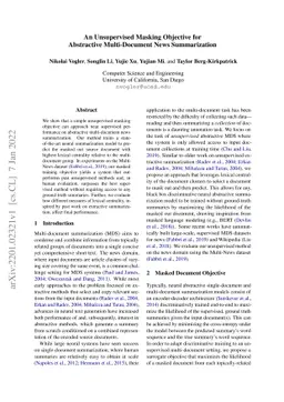 An Unsupervised Masking Objective for Abstractive Multi-Document News
  Summarization