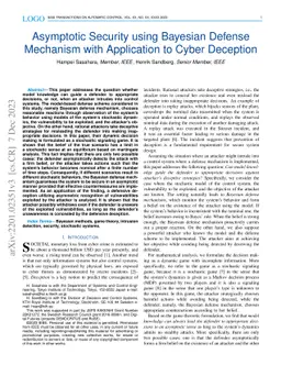 Asymptotic Security using Bayesian Defense Mechanism with Application to
  Cyber Deception
